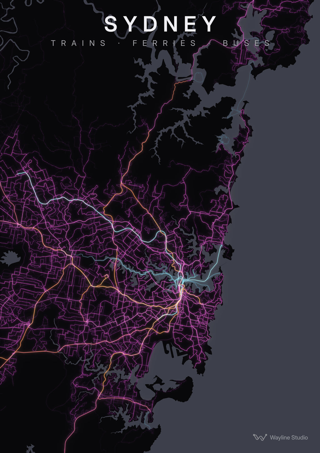 Sydney transit map poster by Wayline Studio